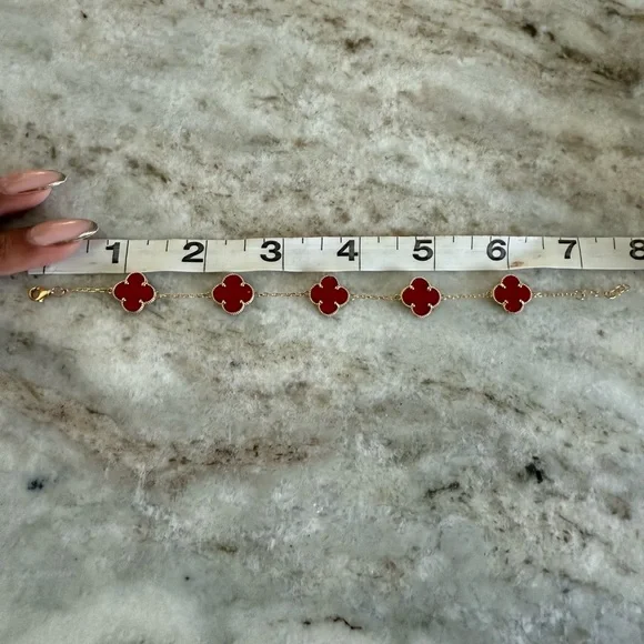 14K Elegant Red and Gold Clover Bracelet - Picture 6 of 8